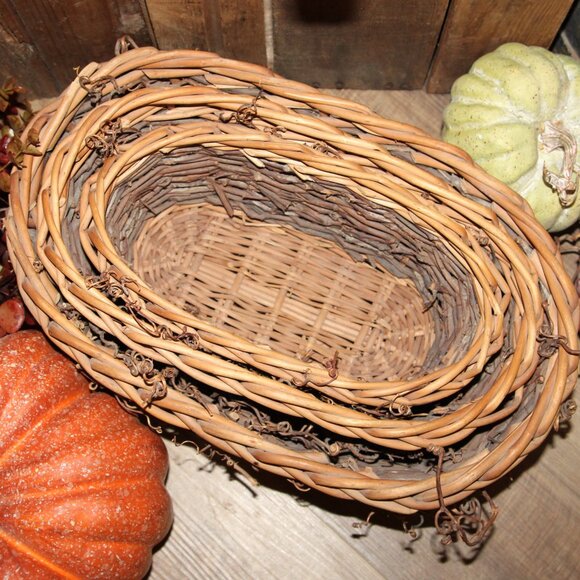 NEW Set of 3 Large Rustic French Country Fall Farmhouse Willow Nesting Baskets - Picture 3 of 9